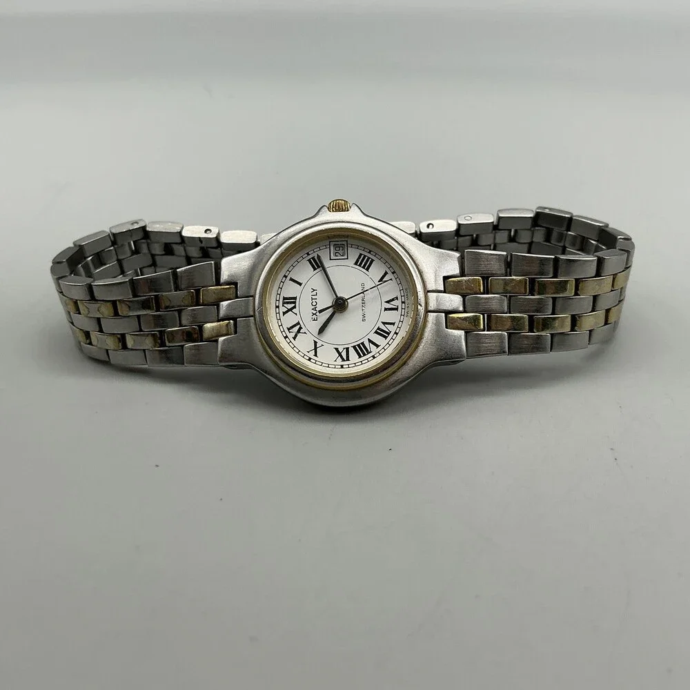 Exactly 71260030 Womens Watch 24mm Two Tone Date Swiss Made New Battery 6.75